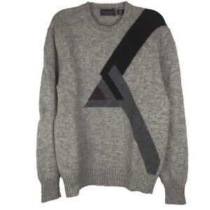 Vintage Peter England Crew Neck Sweater 100% Shetland Wool Gray Triangle Large